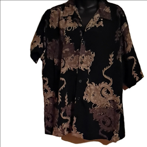 JNCO Jeans 90s Black Shirt with Brown /GreyDragon Design. Size Large.